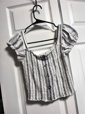 Mudd Striped Short Sleeve Top in White & Blue Size Small y2k